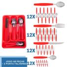 Faqueiro 48 Pçs COM 2 Porta Talheres Vermelho Aço Inox Berlim