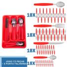 Faqueiro 72 Pçs C/ 3 Porta Talheres Vermelho Aço Inox Berlim