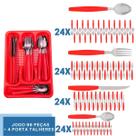 Faqueiro 96 Pçs C/ 4 Porta Talheres Vermelho Aço Inox Berlim Faqueiro 96 Pçs C/ 4 Porta Talheres Vermelho Aço Inox Berlim