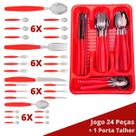 Faqueiro Aço Inox 24 Pçs C/ 1 Porta Talheres Berlim Vermelho