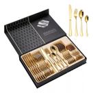 Faqueiro Aço Inox 24 Peças Dourado Caixa Preta Luxo Faqueiro Aço Inox 24 Peças Dourado Caixa Preta Luxo