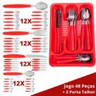 Faqueiro Aço Inox 48 Pçs C/ 2 Porta Talheres Berlim Vermelho