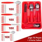 Faqueiro Aço Inox 72 Pçs C/ 3 Porta Talheres Berlim Vermelho
