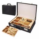 Faqueiro Aço Inox 72pçs Dourado Caixa Madeira Luxo