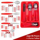 Faqueiro Aço Inox 96 Pçs C/ 4 Porta Talheres Berlim Vermelho