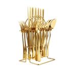 Faqueiro Aço Inox Dourado Com Suporte 25Pçs