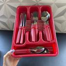 Faqueiro de inox vermelho e organizador de talheres 25 peças garfo faca colher de mesa chá cozinha plástico kitl talher Faqueiro de inox vermelho e organizador de talheres 25 peças garfo faca colher de mesa chá cozinha plástico kitl talher