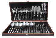 Faqueiro de Luxo Inox 24 42 Peças com Caixa de Madeira Conjunto Completo de Talheres Alta Durabilidade Presente Casamento Faqueiro Completo