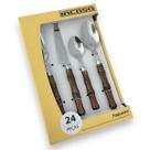 Faqueiro Kit Talheres 24 Peças Bambu Rústico Escuro Aço Inox