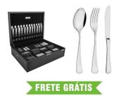 Faqueiro Mônaco 130 Peças em Aço Inox com Facas de Mesa Forjadas Acabamento Alto Brilho com Estojo de Madeira Tramontina 66917/227