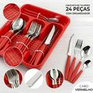 Faqueiro Vermelho Aço Inoxidável 24 Peças Completo com Bandeja Organizadora