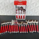 Faqueiro vermelho com 24 peças com faca garfo colher de mesa e chá talheres de cozinha