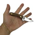 Faquinha faca 01 artesanal 14,5cm lâmina aço inox cabo madeira detalhe rustico + bainha de couro para cinto trabalho