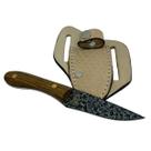 Faquinha faca 01 craquelada artesanal 14,5cm lâmina aço inox cabo madeira detalhe rustico + bainha de couro para cinto