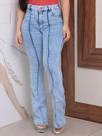 Faraya Jeans Calça Flare Clara Marmorizada com Nervura/costura na perna Cintura alta com lycra