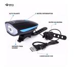 Farol com Buzina Recarregavel USB Bike 250Lumens Azul - JYX