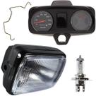 Farol com painel completo CG125 Titan Today Cargo 1989 a 1999 aro preto com lâmpada bloco globo optico