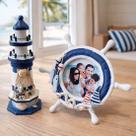 Farol Com Porta Retrato Náutico Decoração Marítimo Kit 2pçs