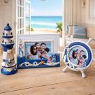 Farol Com Porta Retratos Náutico Decoração Marítimo Kit 3pçs