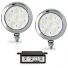 Farol de Milha Strobo Estrobo Safetycar Redondo Led Vermelho Corpo Cromado Par