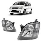 Farol Dianteiro Meriva 2002 2003 2004 2005 2006 2007 2008 2009 2010 2011 2012 Máscara Negra Lente Lisa Acrílico Carcaça Preta