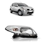 Farol Dianteiro Sandero 2009 2010 2011 Máscara Cromada Lente Lisa Acrílico Carcaça Preta Farol Dianteiro Sandero 2009 2010 2011 Máscara Cromada Lente Lisa Acrílico Carcaça Preta