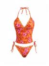 Fatos de banho Tankini Verdusa Y2k Floral Lace Boho Orange para mulheres