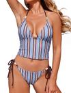 Fatos de banho Tankini ZAFUL femininos Y2K Halter com decote em V azul 2026 Fatos de banho Tankini ZAFUL femininos Y2K Halter com decote em V azul 2026