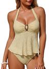 Fatos de banho Tankini ZAFUL Halter Lace O-Ring recortados para controle de barriga