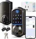 Fechadura de porta inteligente Veise Wi-Fi, entrada sem chave, impressão digital, preto fosco