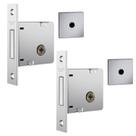 Fechadura de Segurança Trava Auxiliar 1004 Tetra Chave Roseta Quadrada1 Escovado 40mm Par Stam