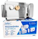 Fechadura Eletrica Dupla Com Botao Original Sobrepor C/ Cilindro Ajustavel P/ Porta de madeira e Portao Social
