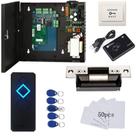 Fechadura elétrica MENGQI-CONTROL, rede TCP/IP completa, placa de controle de acesso de porta única, kits de sistema com fonte de alimentação metálica de 110 V, leitor RFID e botão de saída, aplicativo de telefone, porta aberta remotamente