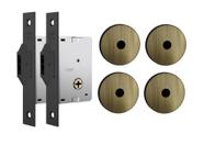 Fechadura Para Porta de Correr Stam 1008 Tetra Roseta Redonda Antique E-Coat Kit 2 Peças
