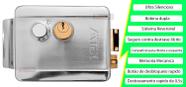 Fechadura Sobrepor Cromado Eletrica 12V Reversivel C/ Botão Com Trava Antifurto Aço Inox - Porta E Portão