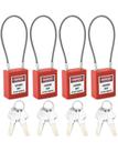 Fechaduras de cabo de aço Lockout Tagout QWORK com 8 chaves, pacote com 4