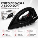 Ferro de Passar Roupa A Seco Soft 1000W Base Antiaderente Elétrico Doméstico Leve Preto 127V e 220V