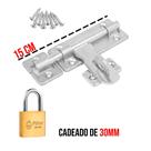 Ferrolho com Porta Cadeado + Parafusos + Cadeado Vários Tamanhos Pequeno Médio Grande Ferrolho com Porta Cadeado + Parafusos + Cadeado Vários Tamanhos Pequeno Médio Grande