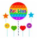 Festa Pop It Topo de Bolo Fidget Toys em EVA Com 7 Peças