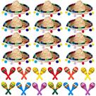 Fiesta Maracas Honoson de madeira, 12 peças com chapéu sombrero