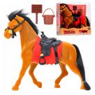 Figura Animal Cavalo Realista Infantil Para Escovação Com Sela Manta E Balde