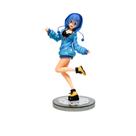 Figura de menina de anime com capuz azul fofo, biquíni preto, PVC