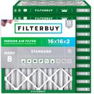 Filterbuy Filtro de Ar 16x16x2 MERV 8 Eletrostático Pacote com 12 Unidades