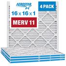 Filtro de Ar Plissado Aerostar 16x16x1 MERV 11 (4 Unidades) - Tamanho Real: 11 3/4"x11 3/4"x3/4"