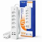 Filtro de Linha 2 Metros Extensão 5 Tomadas 2 Entradas USB 2 Entradas Tipo C 110.220V Bivolt Botão Interruptor