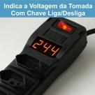 Filtro De Linha 3 Tomadas Adaptador NBR Voltímetro Digital Bivolt Fusível Reserva
