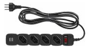Filtro De Linha Regua Intelbras 4 Tomada Protetor 2 USB Preto Cabo 3 Metros