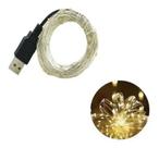 Fio Cobre Usb Cordão Luz Fada - 10m 100 Leds Branco Quente