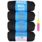Fio COOKOO 4 Roll Natural Preto de Lã Brasileira 280g