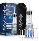 Fio dental de água sem fio esterilizável UVC MySmile LP221 para dentes, monitor OLED portátil de 335 ml com 4 modos, 8 pontas de jato e uma bolsa de armazenamento para casa e viagens (branco pérola)